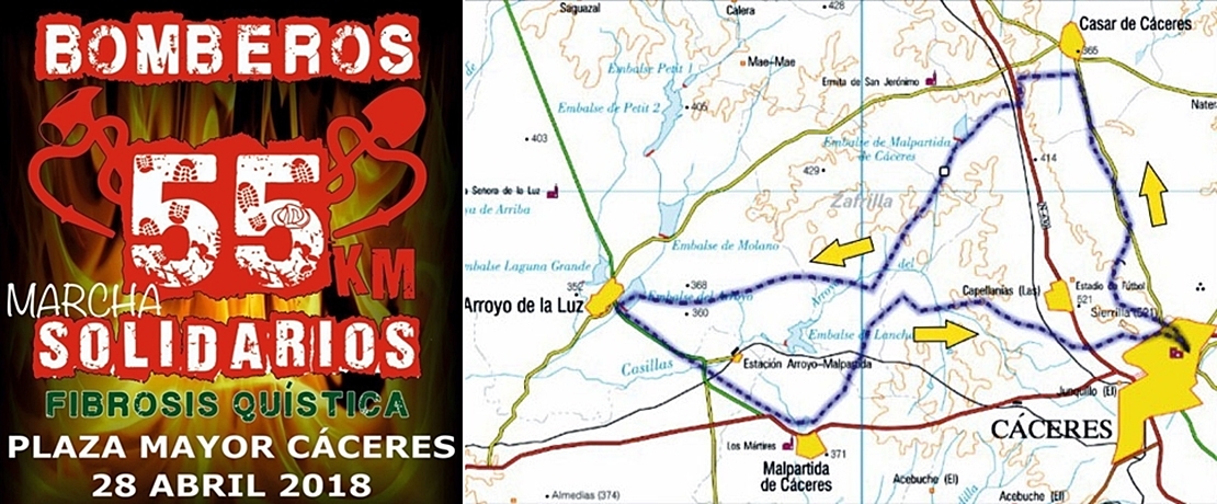 Bomberos Solidarios Cáceres, una marcha de 55 km en favor de la fibrosis