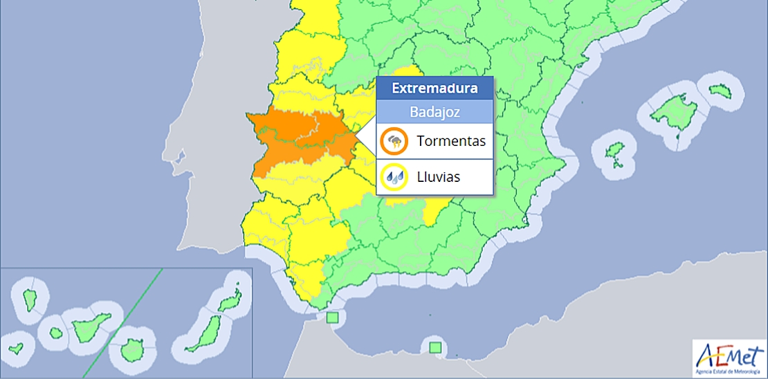 Badajoz, Cáceres y Mérida en alerta naranja el jueves