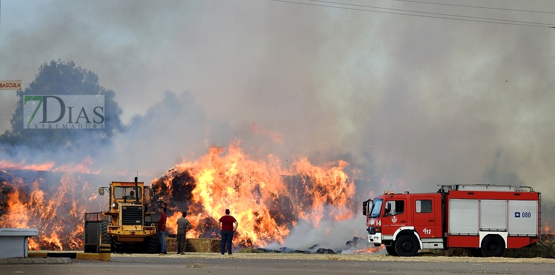 El fuego arrasa una empresa de alfalfa en Villafranco del Guadiana (BA)