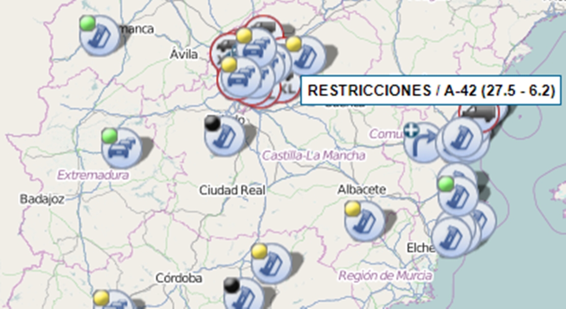 Retenciones de tráfico en la autovía A-5