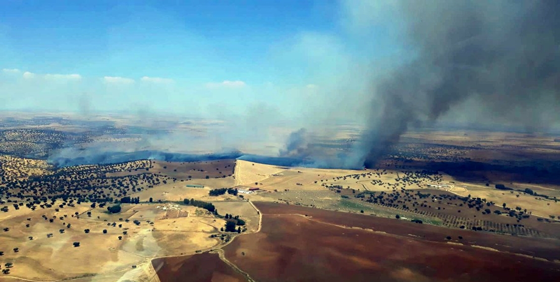 Numerosos medios aéreos luchan contra un incendio en la Campiña Sur