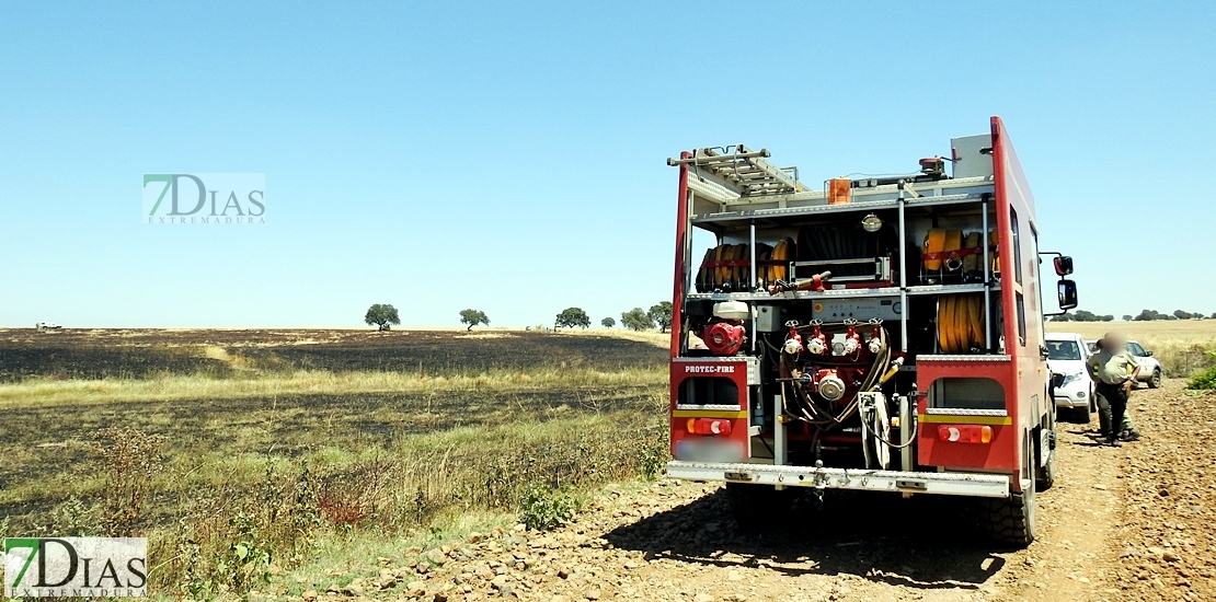 Los bomberos del CEPEI y del INFOEX actúan en un incendio en la Albuera