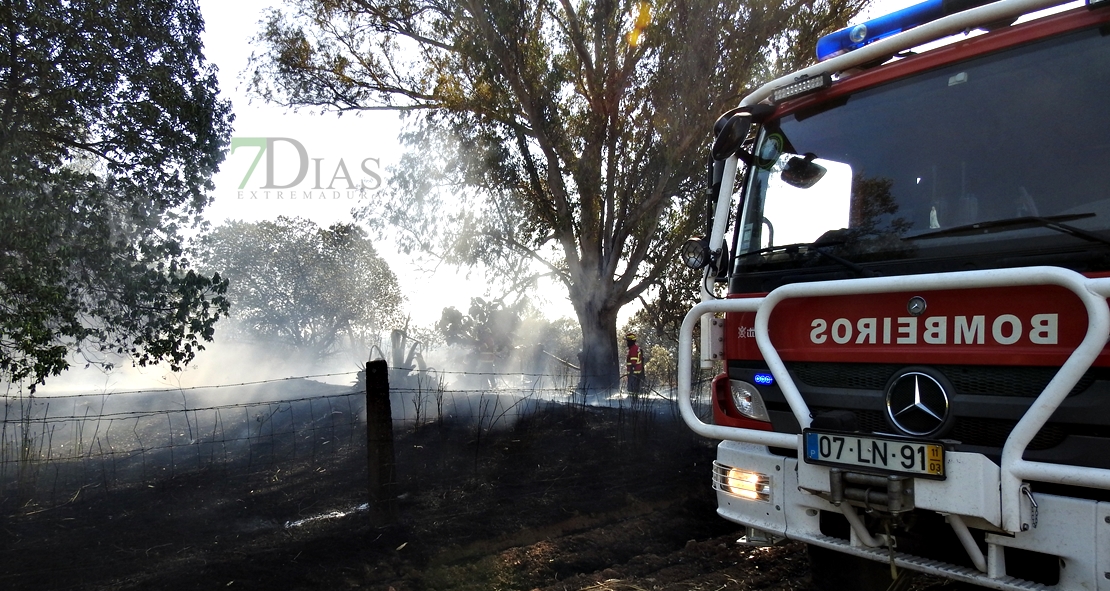 Un incendio en la frontera calcina 150 hectáreas (Badajoz)