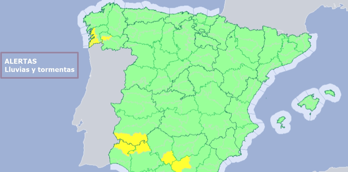 Alerta amarilla por lluvias y fuertes tormentas en el sur de Badajoz