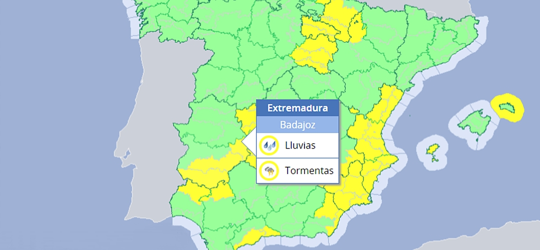 DOMINGO: Gran parte de la provincia de Badajoz en alerta por fuertes tormentas