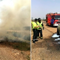 Sale ardiendo un coche mientras circulaba entre Mérida y Almendralejo
