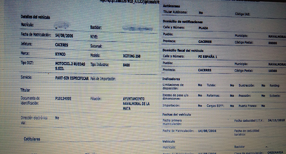 El Consistorio de Navalmoral pone a disposición del ciudadano las fichas de las motos