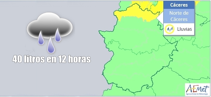Activado el aviso amarillo en el norte de Cáceres por fuertes lluvias