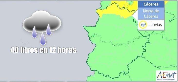 Activado el aviso amarillo en el norte de Cáceres por fuertes lluvias