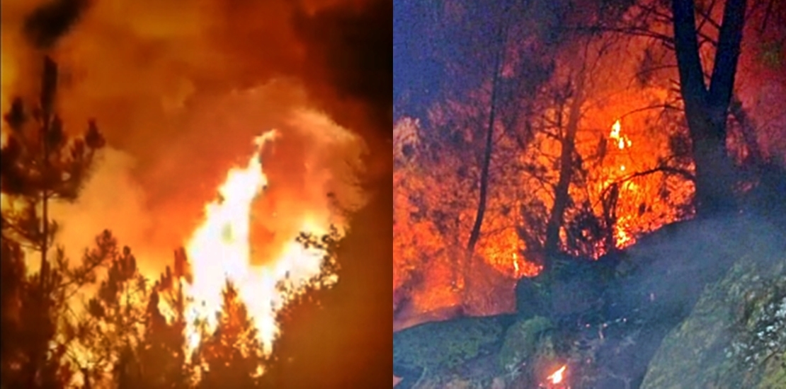 Medios aéreos y terrestres intentan controlar un incendio en Las Hurdes