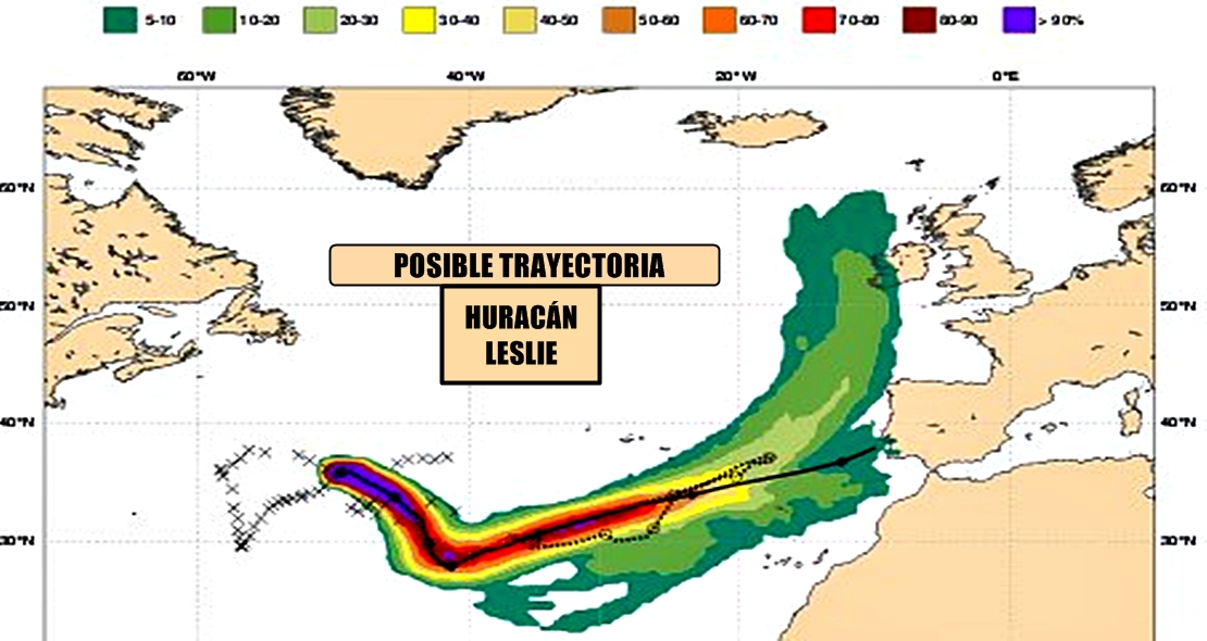 AEMET no se atreve aún a ofrecer la trayectoria del Huracán Leslie