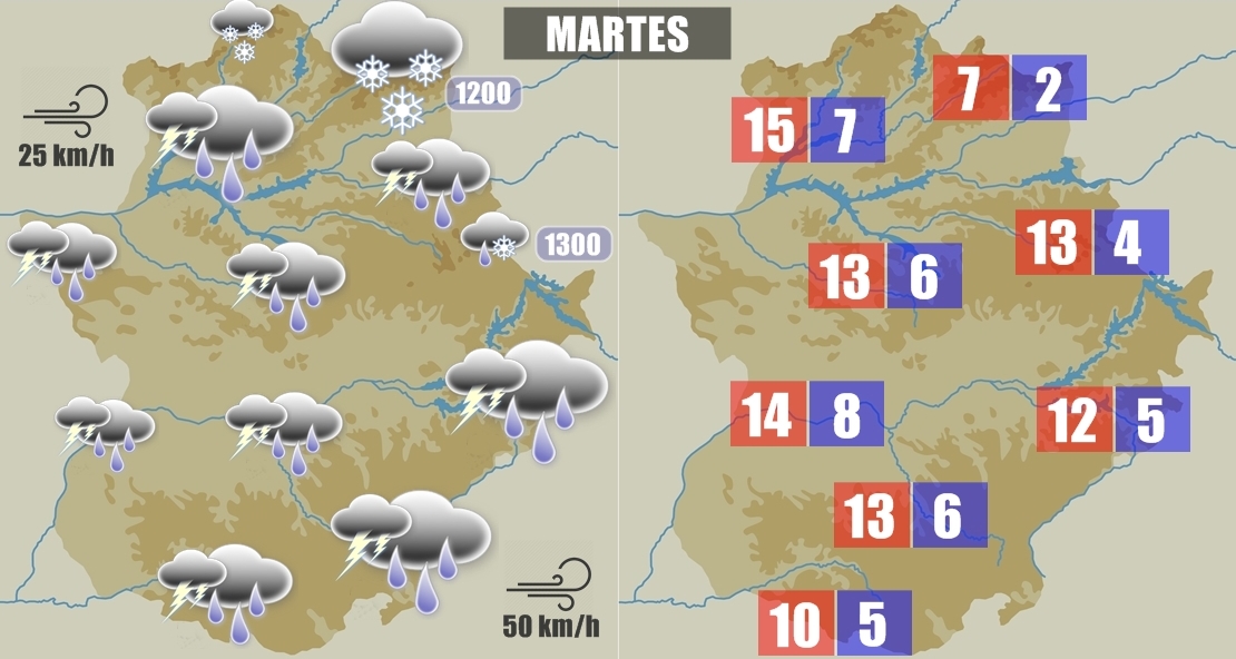 MARTES: Lluvias y generosas y nieve las montañas extremeñas