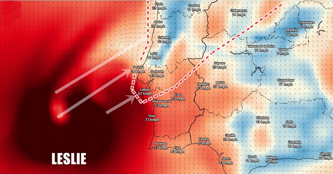 El Huracán Leslie tocará tierra entre Lisboa y Coimbra