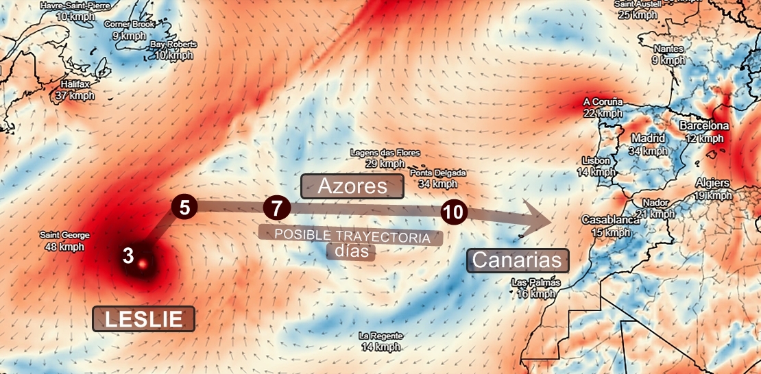 Leslie se convertirá en huracán el miércoles y pondrá rumbo a Azores