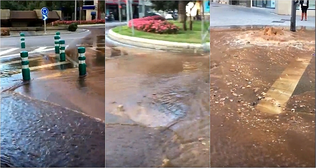 Reventón de tuberías en el centro de Badajoz