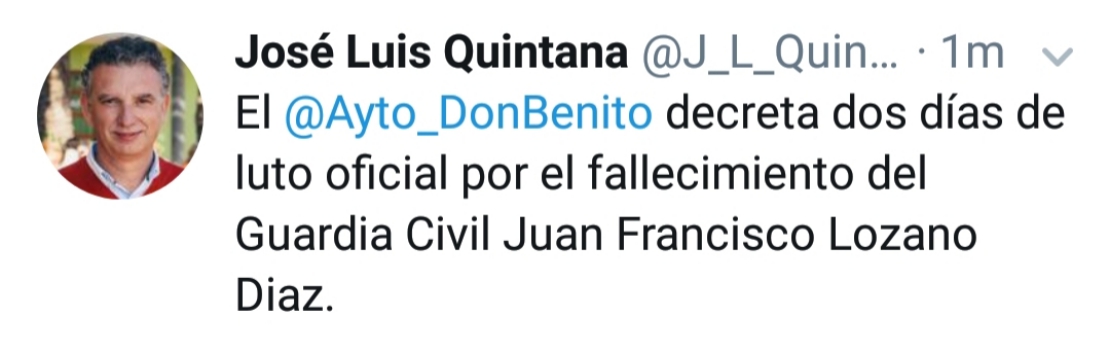 Don Benito decreta dos días de luto tras la muerte del Guardia Civil