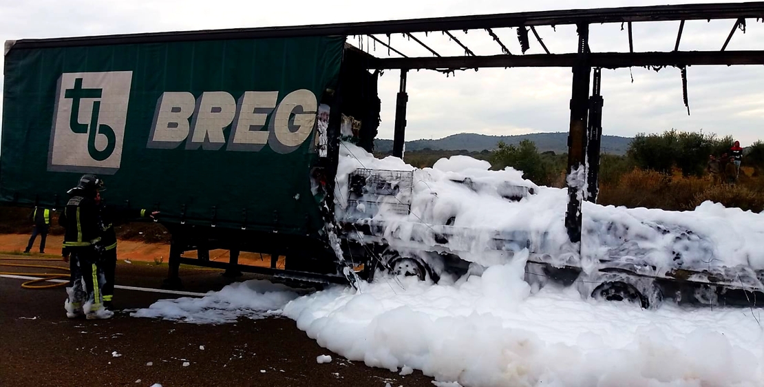 Cortan media hora la autovía A66 por el incendio en un camión