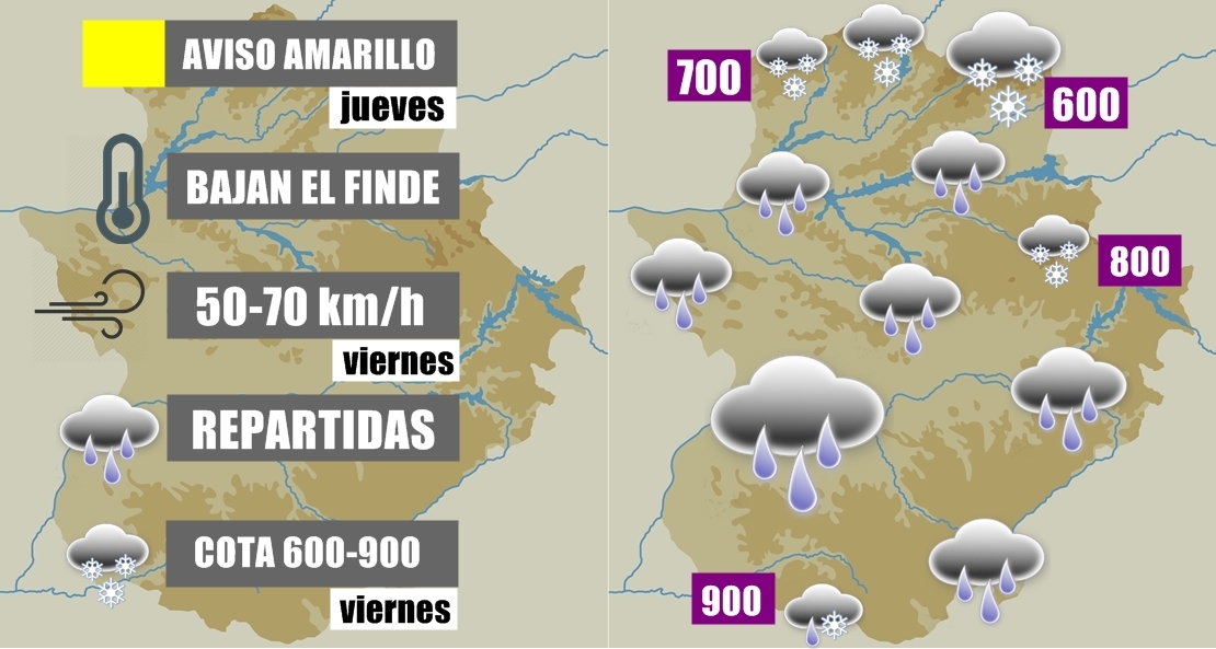 ¿Qué días lloverá más en Extremadura esta semana?