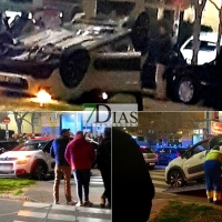 Accidente y vuelco en Pardaleras (Badajoz)
