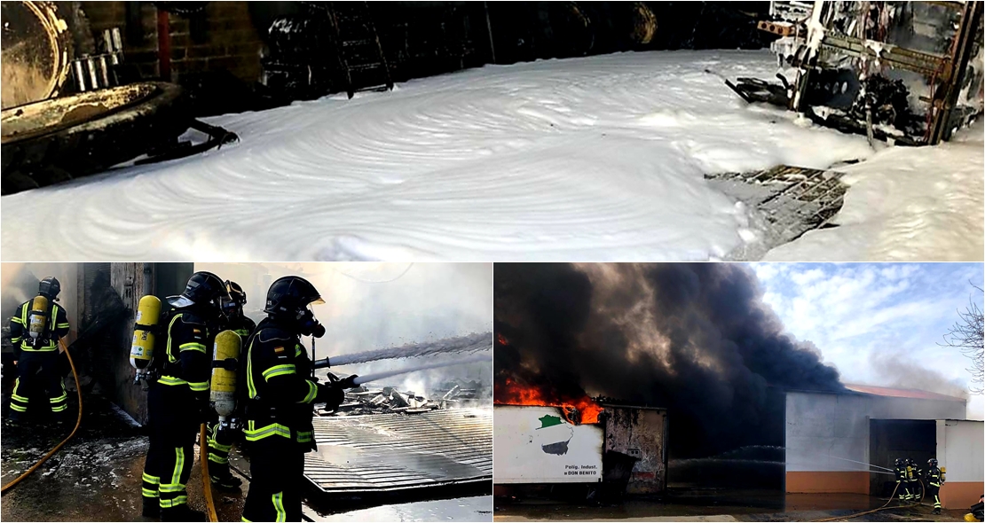 Un incendio calcina dos naves agrícolas en Don Benito