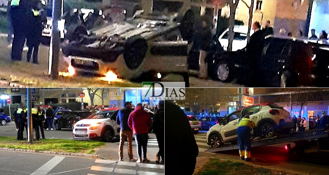 Accidente y vuelco en Pardaleras (Badajoz)