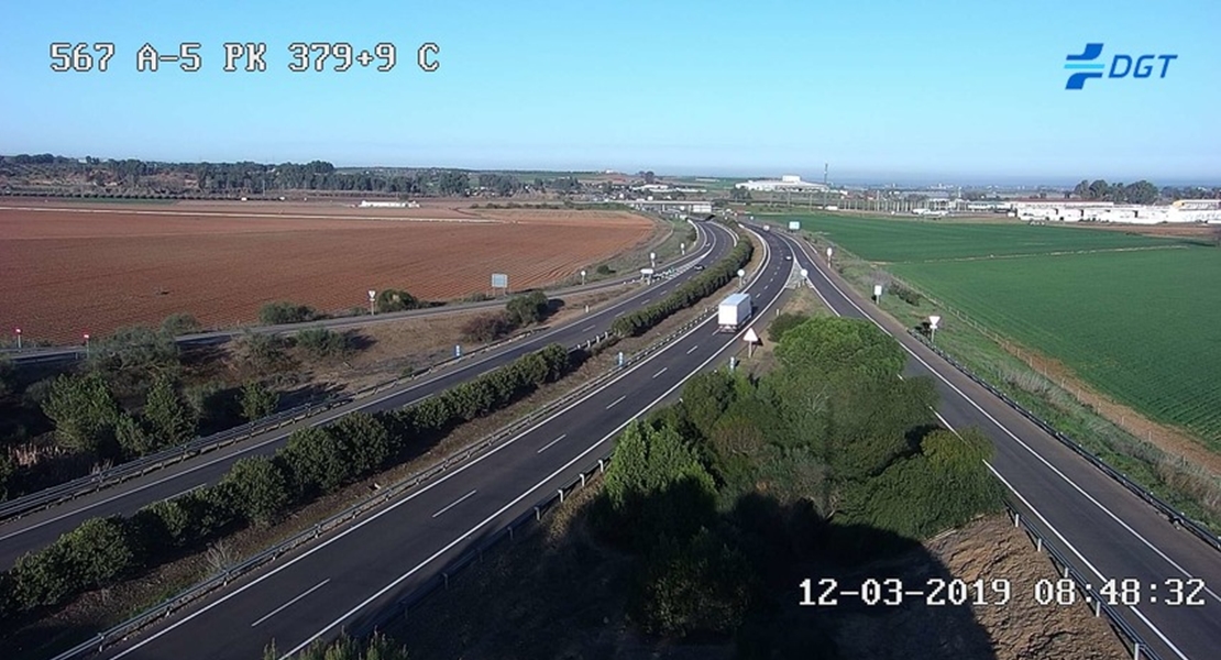 Arcén cerrado en la autovía A-5 en Badajoz