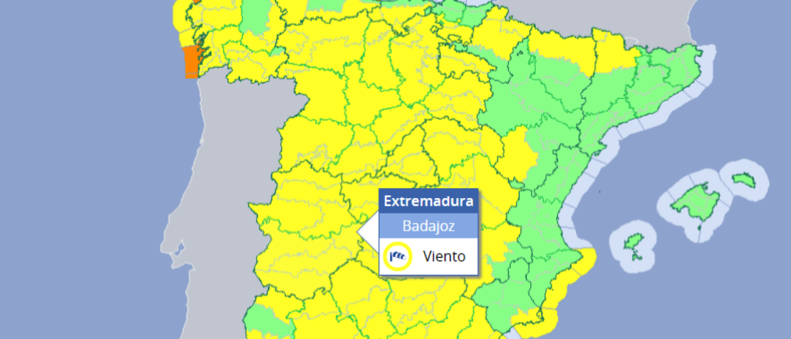 Alerta amarilla ante la previsión de lluvias y vientos en varias zonas de Extremadura