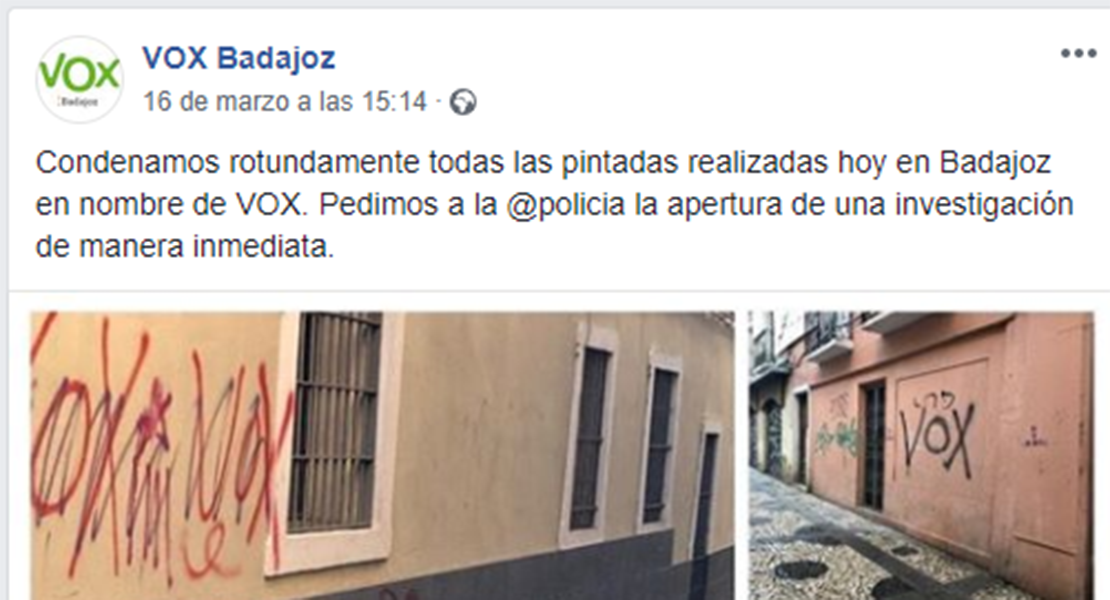 Vox: “Condenamos rotundamente todas las pintadas realizadas en Badajoz”