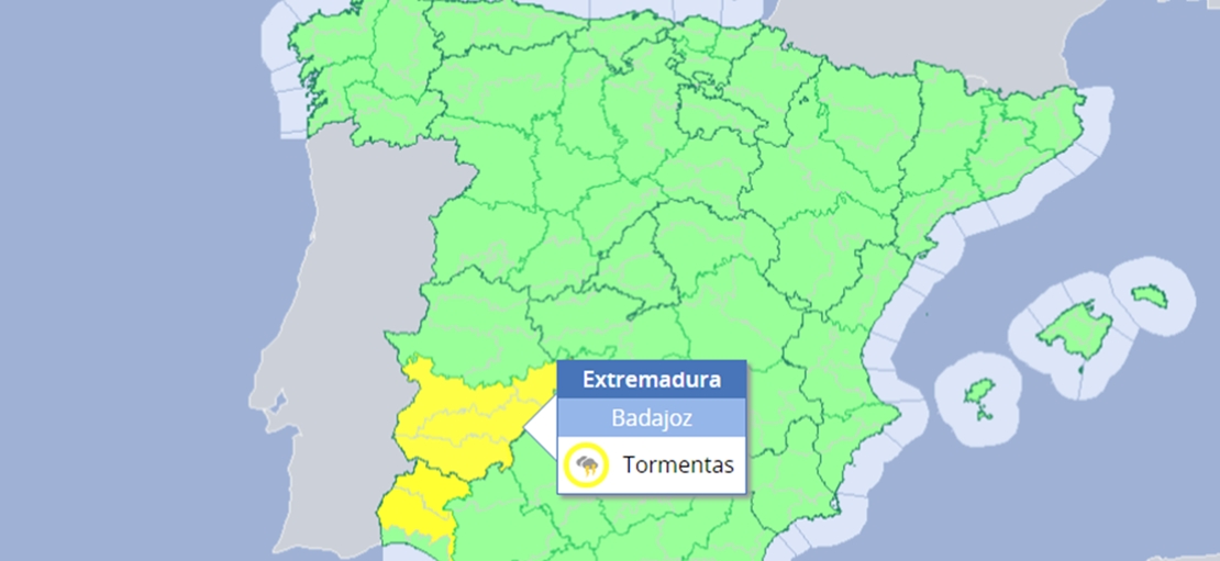 El 112 activa la alerta amarilla por tormentas en la provincia de Badajoz