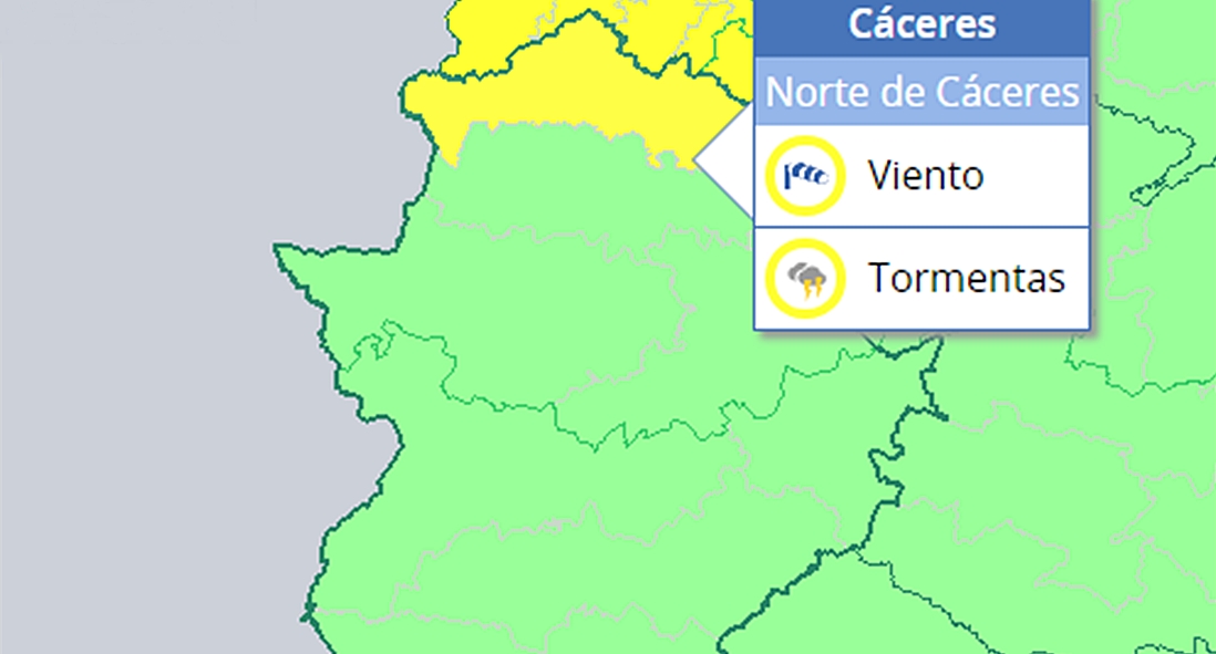 Aviso amarillo por viento y tormentas en el norte de Extremadura