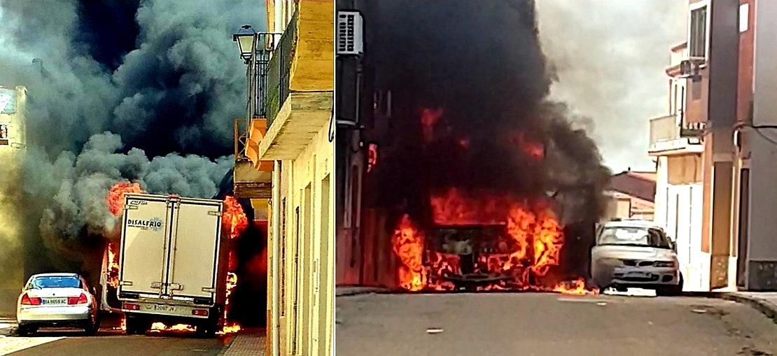 El incendio en un camión afecta a otros vehículos y viviendas en Villar del Rey (BA)