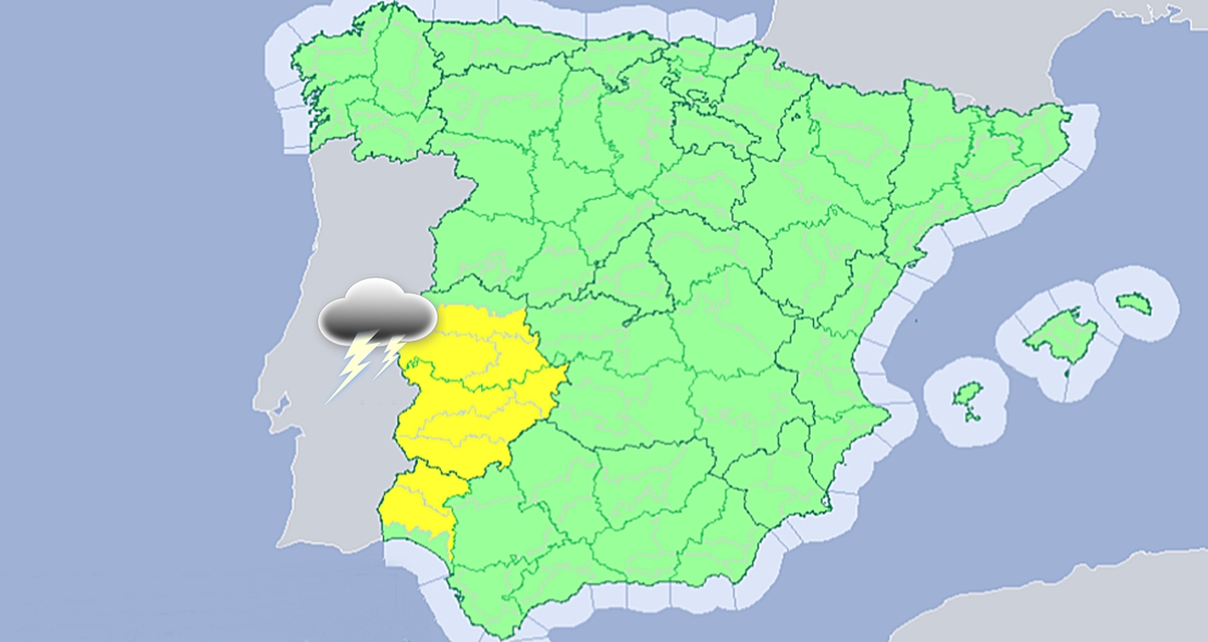 El 112 amplía la alerta amarilla por tormentas para este lunes a la provincia de Cáceres