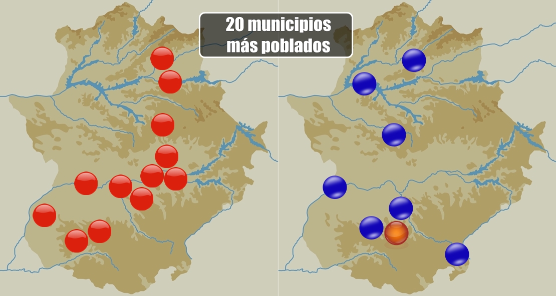¿Cómo podrían quedar las 20 localidades extremeñas más pobladas?