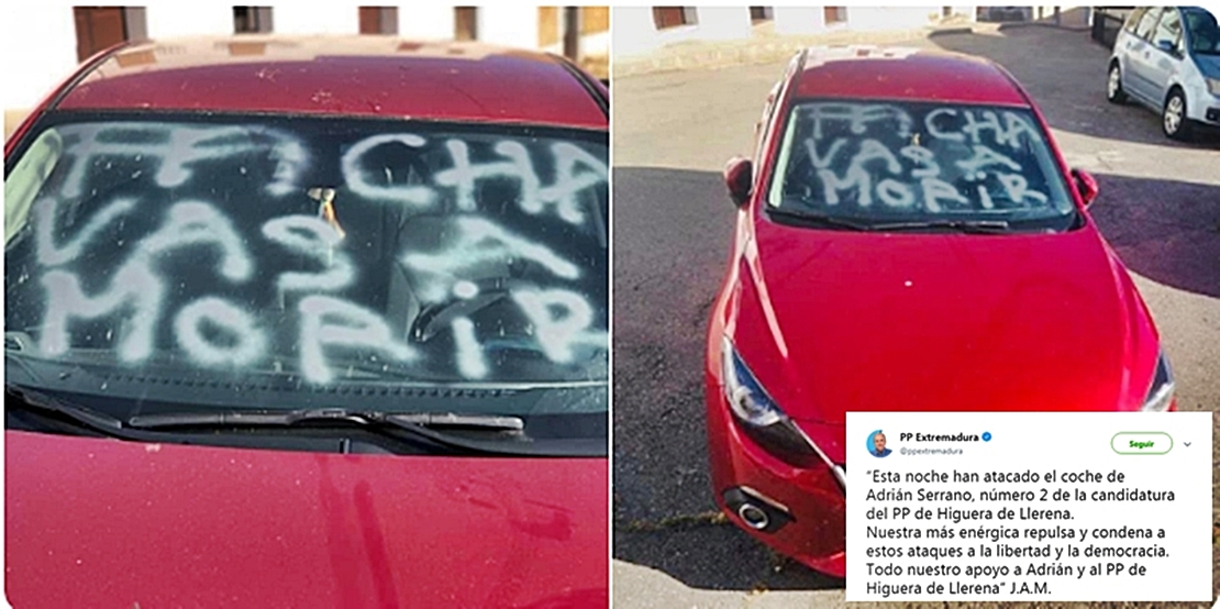 “FACHA VAS A MORIR” - Ataque al coche de un candidato del PP a la alcaldía de Higuera de Llerena