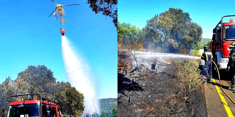 Un incendio cercano a Jerez de los Caballeros requiere de helicóptero del INFOEX