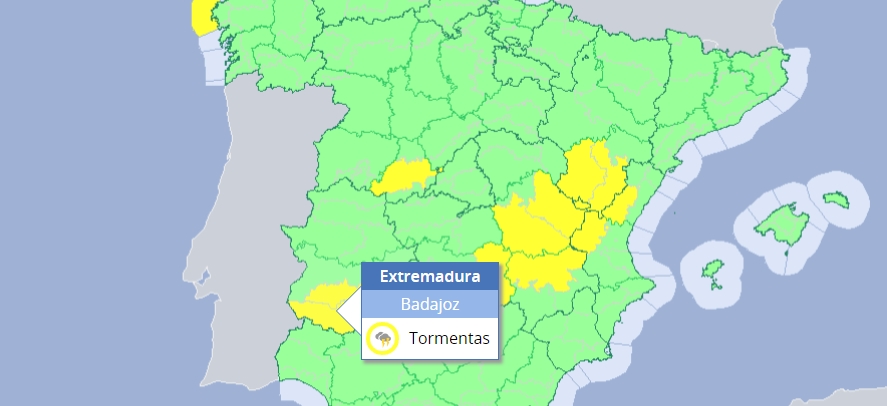 Aemet alerta de tormentas en el sur de Badajoz