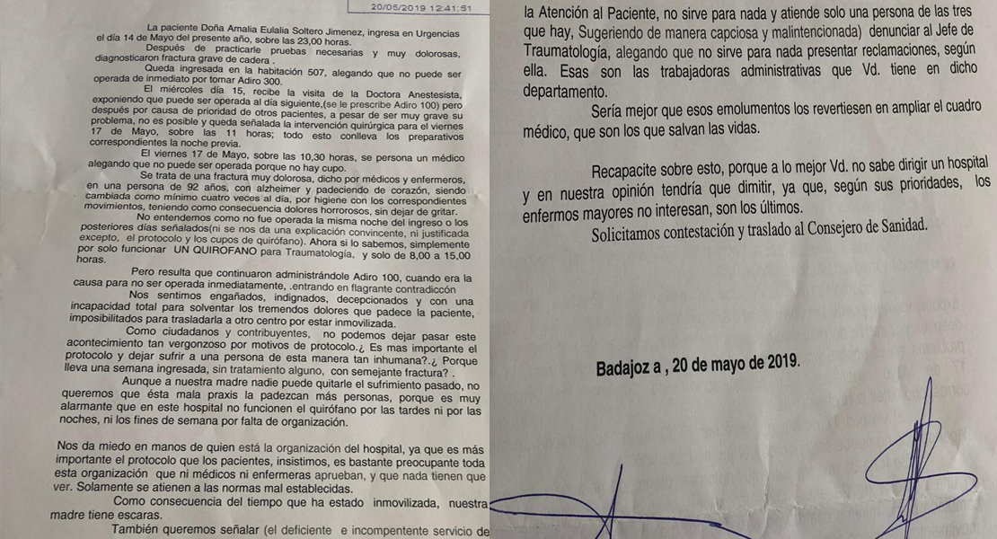 “Dejaron a mi madre una semana sin operar con unos dolores que superan los del parto”