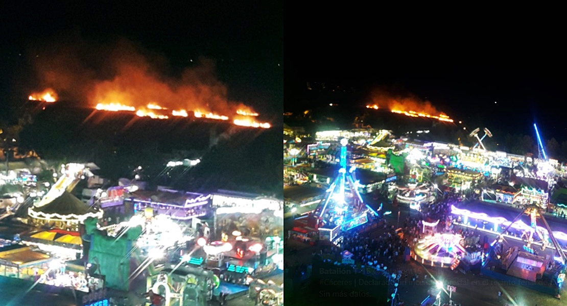 Los fuegos artificiales provocan un incendio en el inicio de la Feria de Cáceres