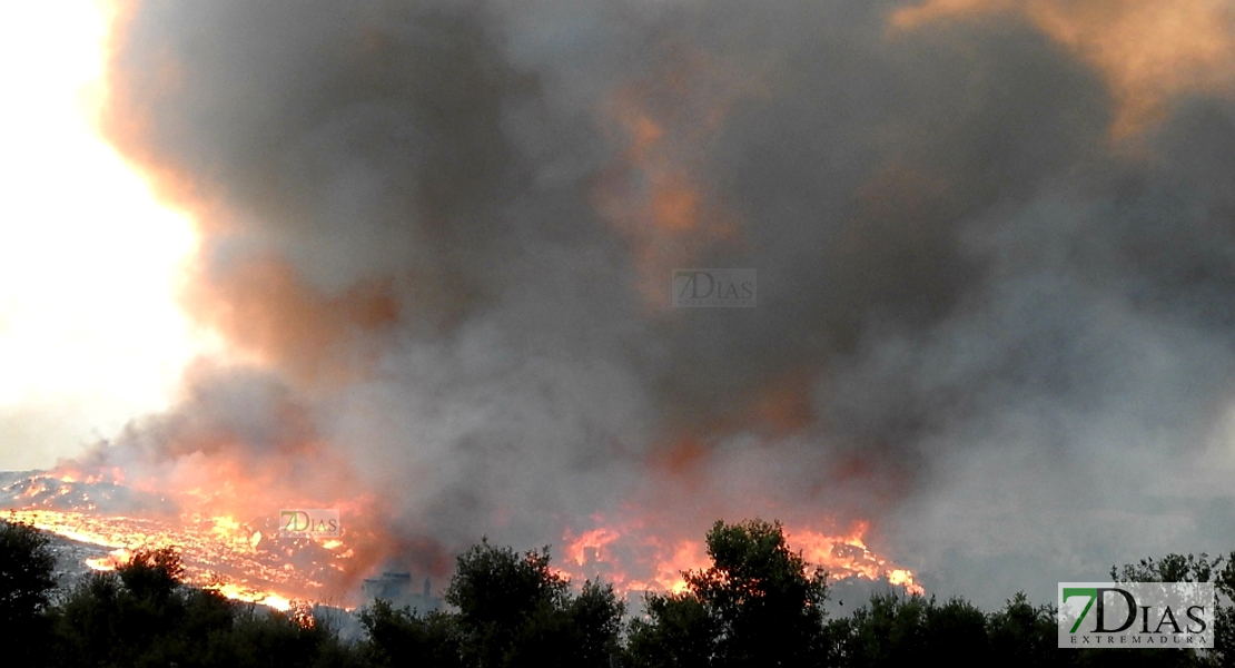 Grave incendio en el vertedero de residuos urbanos de Badajoz