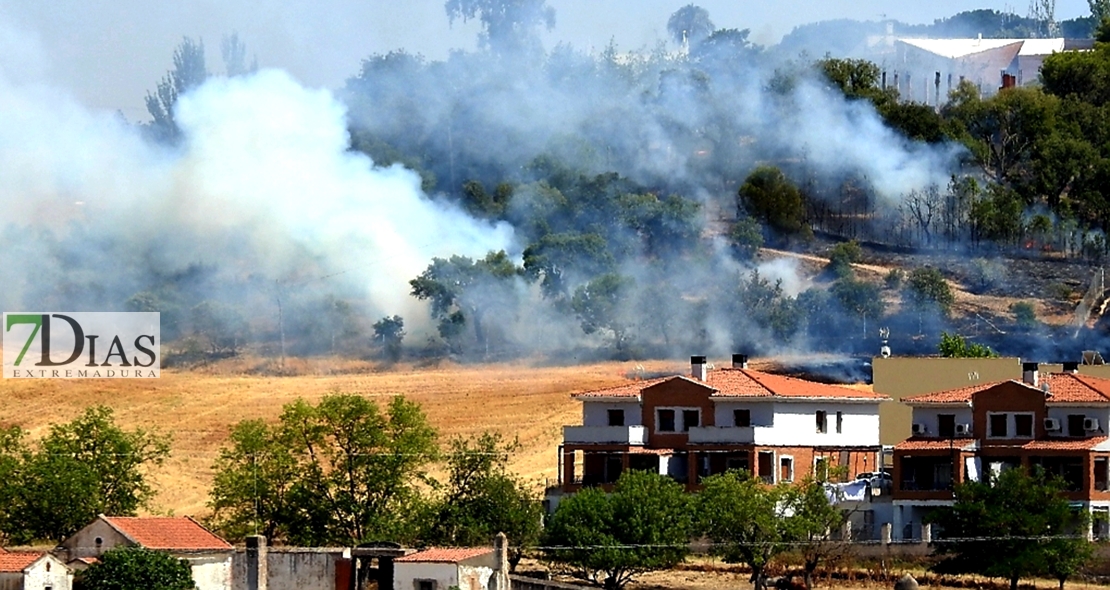 Imágenes del incendio en la urbanización Los Montitos (Badajoz)