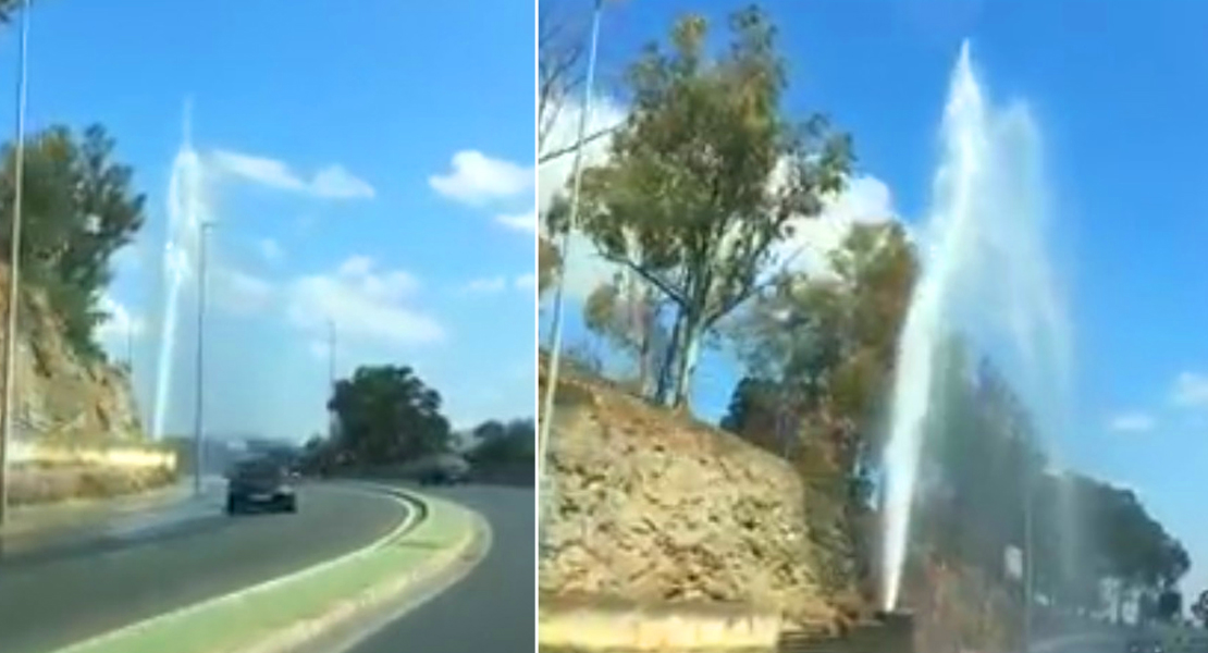 Una gran columna de agua sorprende a los conductores a su entrada a Badajoz