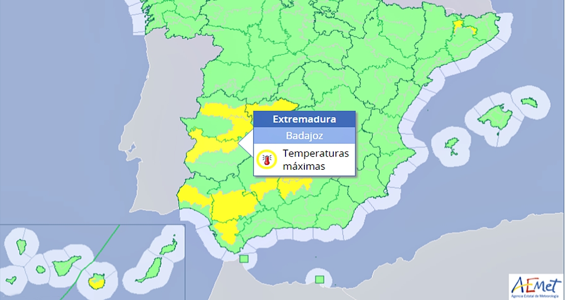 Alerta amarilla desde el jueves por temperaturas en varias comarcas de Extremadura