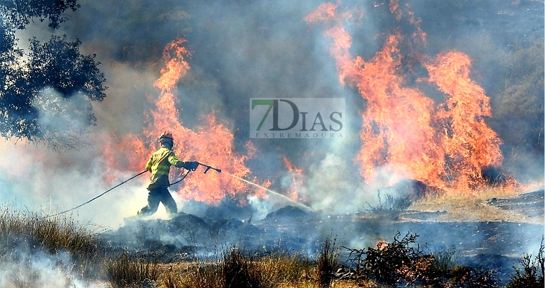 Incendio activo en Valdebótoa (Badajoz)