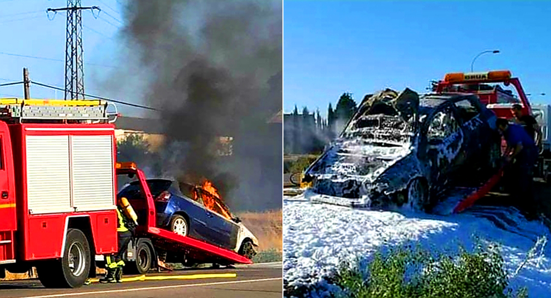 Sale ardiendo un coche justo cuando iba a ser subido a la grúa en Villafranca