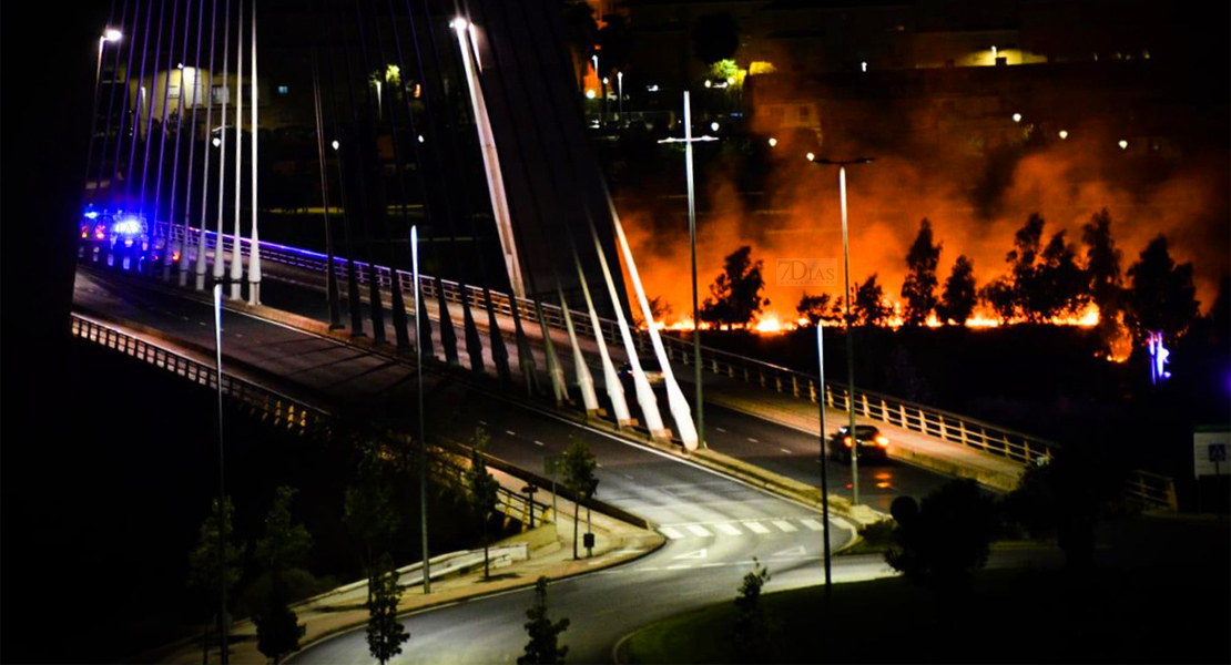 Se incendia una isleta del Puente Real de Badajoz