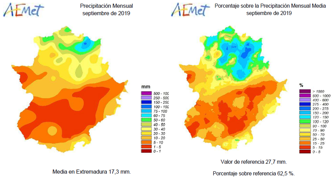 Numerosas localidades no alcanzan los 5 mm de precipitaciones en Extremadura