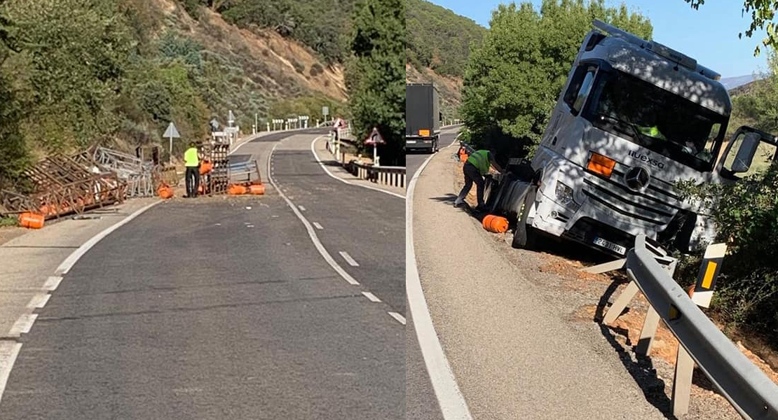 Nuevo accidente en la N-430 de un vehículo pesado cargado con bombonas de butano