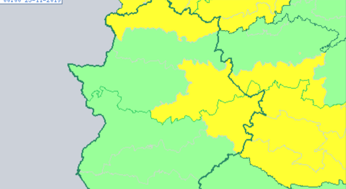 Alerta amarilla en varias zonas de Extremadura por lluvias y viento