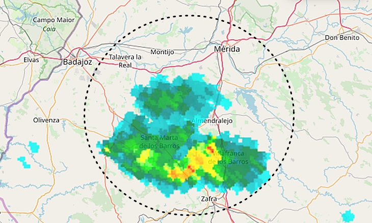 Fuertes aguaceros esta tarde en Tierra de Barros