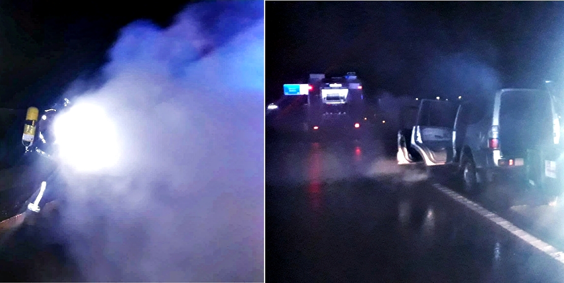 Un vehículo ardiendo causa retenciones en la A5 entre Badajoz y Mérida